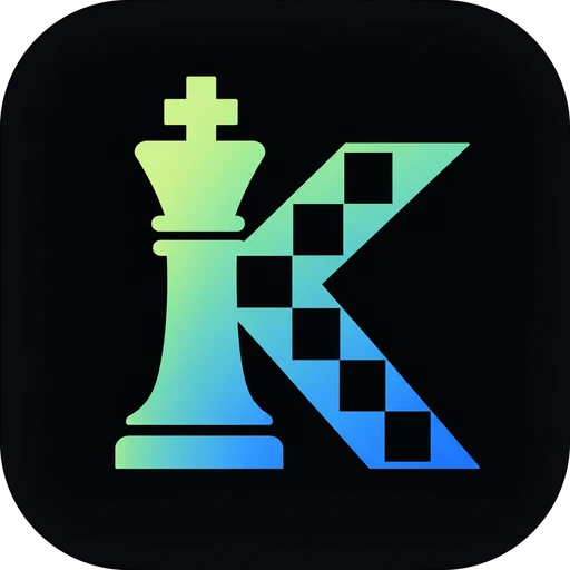 Logo Katch: a letra K formada por um rei de xadrez e um tabuleiro